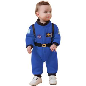 OLLULL Baby Astronaut Costumes, Unisex Toddler Space Suit, Halloween Dress Up Romper Pilot Costume(Blue,12-18 Months)