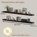 60 inch LED Gaming Floating Shelves for Wall,Solid Wood Long Wall Shelves Set of 2 with Light for Gaming Room,Walnut Rustic Wall Mounted Shelves for Living Room Bedroom Kitchen Garage