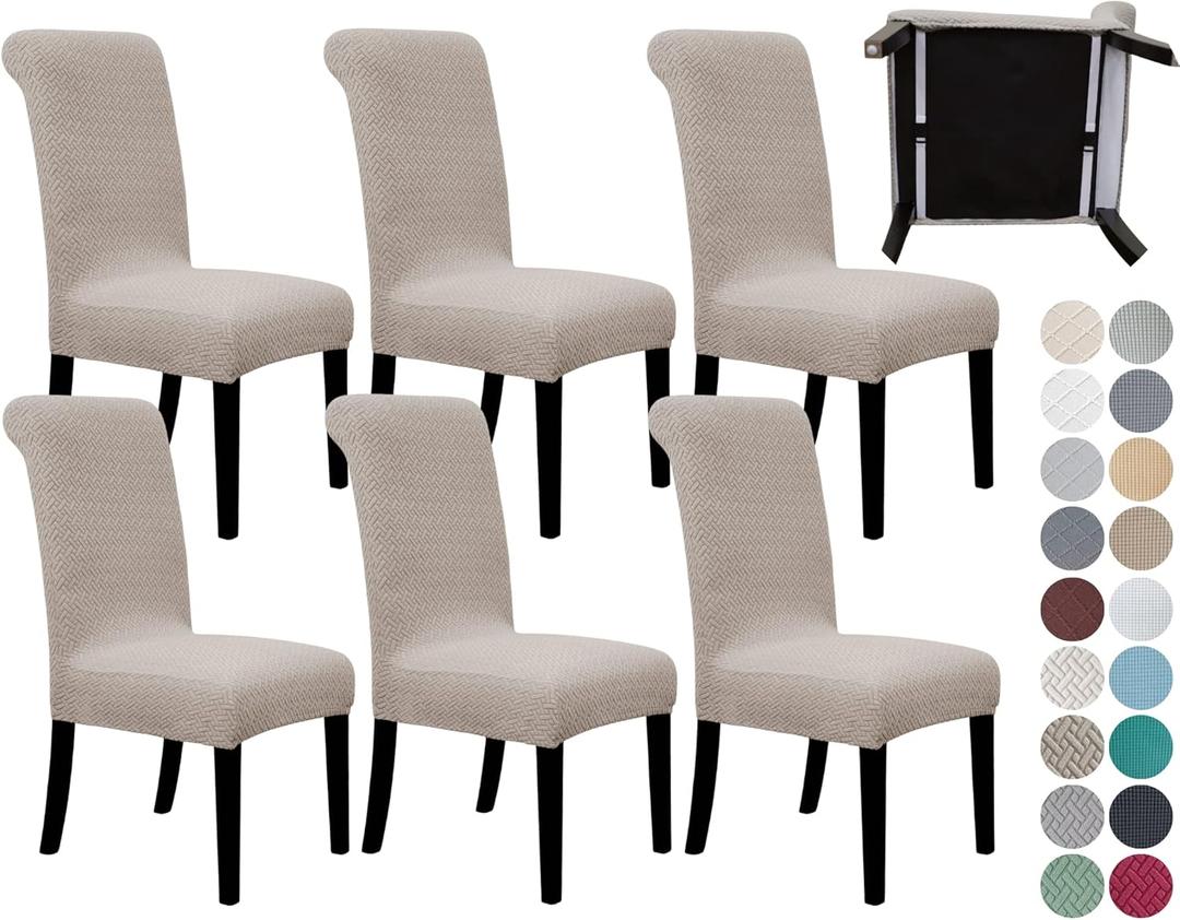 SPRINGRICO 6 Pack Dining Room Chair Covers with seat Belt, Stretch Parsons Chair Slipcover Washable Kitchen Dining Chair Cover Removable Seat Protector Set of 6, S3- Taupe (6pcs)