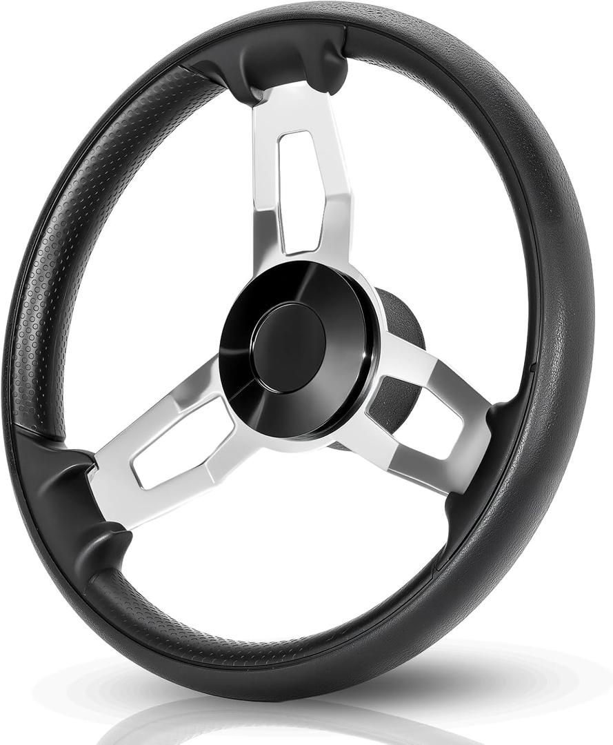 Marine Boat Steering Wheel - 3-Spoke Stainless Steel & PU Foam Grip, 13.5" Universal Size for Most Boats/Yachts/Pontoons, Durable Smooth Operation
