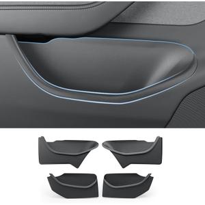 LUCKEASY 4PCS Door Side Storage Box Full Arounding for Tesla Model Y Juniper 2025 2026 Front & Rear Door Pocket Inner Organizer Trays Full Cover for Model Y Juniper Accessories TPE Black