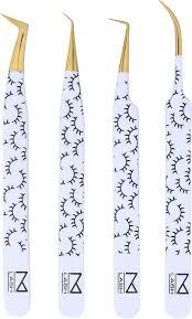 M LASH Tweezers for Eyelash Extensions (Set of 4)  Professional Lash Extension Tweezers  Fiber Tip, Japanese Steel, Diamond Grip Eyelash Extension Tweezer set (WL)
