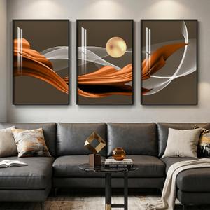 3 Piece Large Framed Modern Wall Art for Living Room, Abstract Brown Luxury Artwork for Walls, Contemporary Minimalist Line Pictures Prints Paintings for Dining Room Office Wall Decor 24x36 Inch, 36" H X 24" W X 3pcs