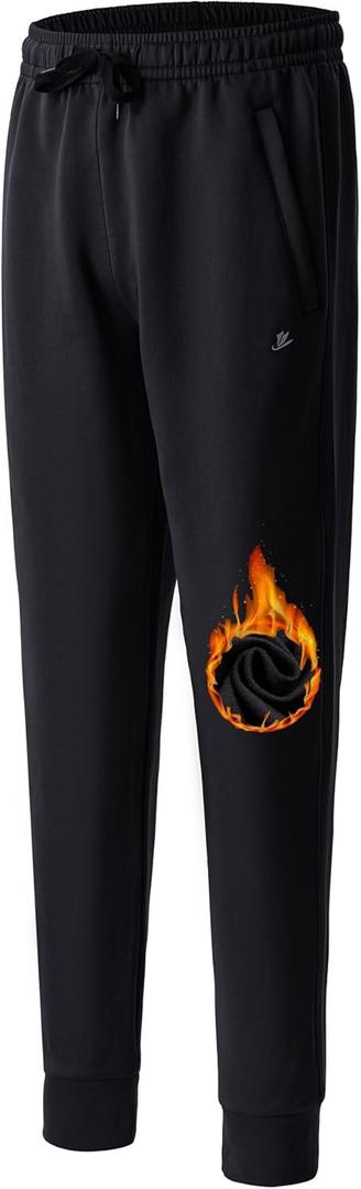 DEVOROPA Youth Boys Joggers Fleece Lined Water Resistant Tapered Sweatpants Winter Thermal Track Athletic Pants Zip Pockets (Large, Black)