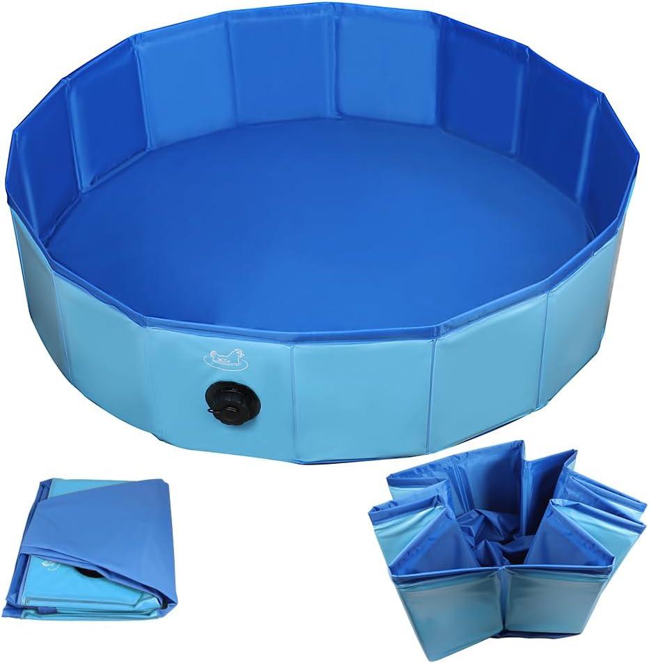 Chicken Dust Bath Tub, Foldable 33" Chicken Bath Dust PVC Pet Sand Bath Pool for Chickens, Ducks, Cats, Dogs, Quails for Farms, Chicken Coops Lime (Blue)