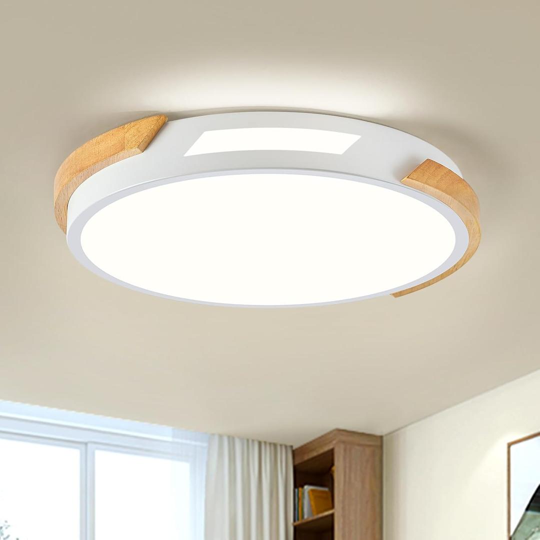 Modern LED Ceiling Light, Wood Dimmable Flush Mount Ceiling Light Fixture, 20.47 in