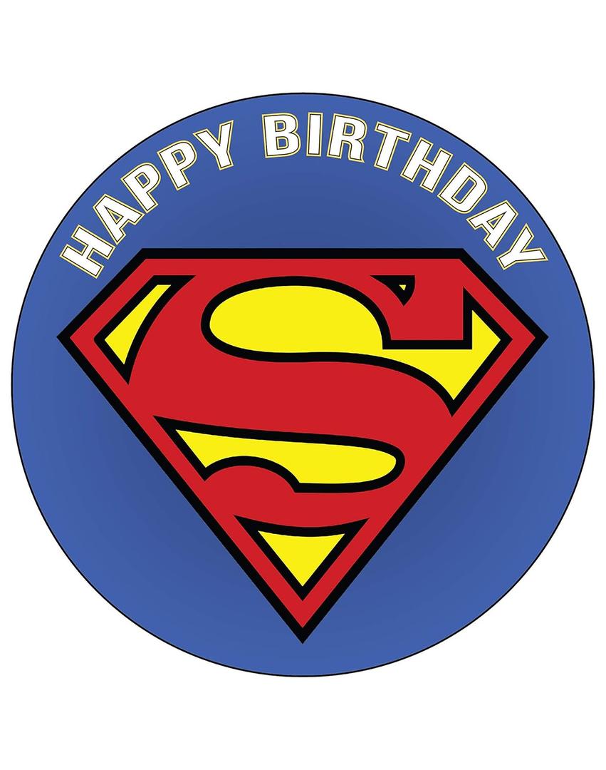 7.5 Inch Edible Cake Toppers  SUPERMAN CLASSIC LOGO Themed Birthday Party Collection of Edible Cake Decorations
