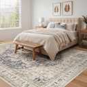 Tortania Area Rug Living Room Rugs - 9x12 Washable Boho Rug Vintage Oriental Distressed Farmhouse Large Thin Indoor Carpet for Living Room Bedroom Under Dining Table Home Office - Cream Blue