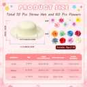Mepase 70 Pcs DIY Cowboy Kids Hat Set with Flowers - 10 Straw Hats, 60 Artificial Flowers for Tea Party and Dress Up