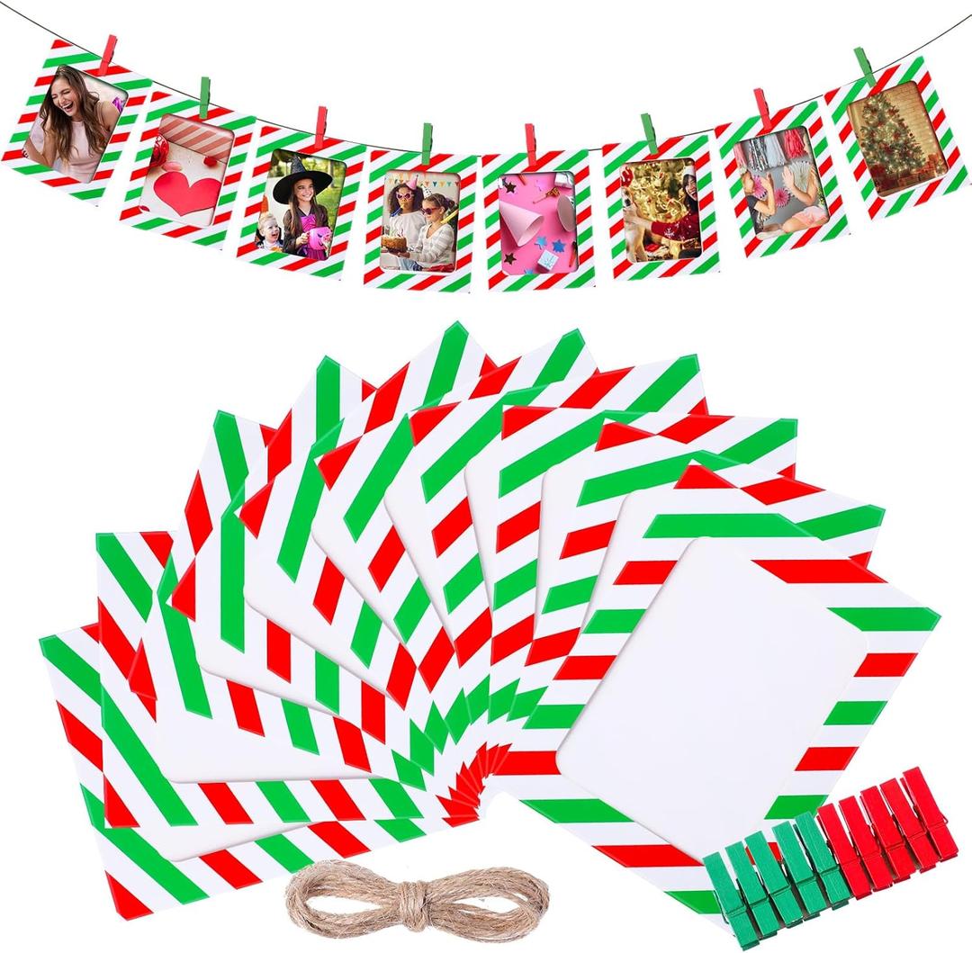 Janlaugh 100 Pcs Christmas Paper Photo Frames 4x6 Red and Green Paper Picture Frame with 100 Clip 10 String Kit DIY Hanging Cardboard Photo Holder Christmas Wall Decor Wedding Home
