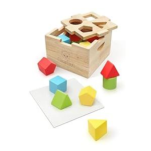Bimi Boo Wooden Shape Sorter Toy for Babies - Premium Shape Sorter with Noise-Reducing Silicone Pad - Classic Montessori Toy for Toddlers (8 Various Blocks, 1 Box, 1 Silicone Pad)