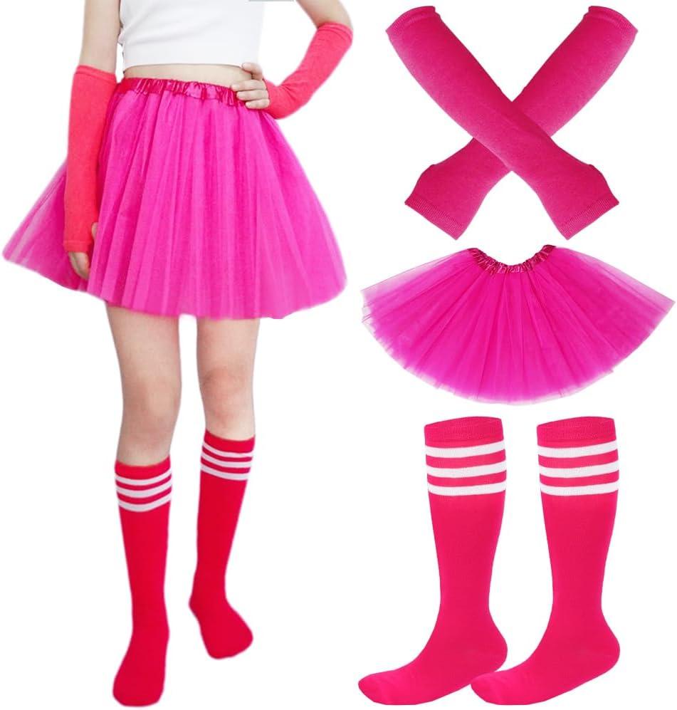 Women Hot Pink 5-Layer Tulle Tutu Skirt, Adult Tutu with Gloves Socks Set,Teens Halloween Pink Tutu (Pink), Size: Large