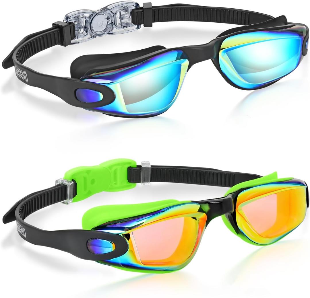 Aegend Swim Goggles for Kids Youth 3-14 Anti-Fog Anti-UV Comfort Fit Goggles for Swimming (Aqua & Green-orange)