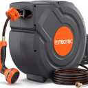 Upgraded Retractable Garden Hose Reel 1/2 inch x 130 ft 9 Pattern Nozzle Wall-Mounted Any Length Lock Automatic Slow Return 180 Swivel UV Resistant Heavy Duty Hose Reels for Outside