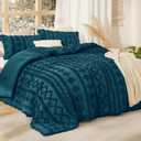 Bedsure Tufted Boho Comforter Set King Size - Teal Boho Bed Set, GentleSoft 3 Pieces Farmhouse-Style Embroidery Bedding, Gifts for Woman, Soft Jacquard King Comforter for All Seasons