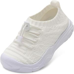 FEETCITY Toddler Slip On Shoes Boys Girls Wide Toddler Tennis Shoes Sports Walking Sneakers (4.5 Toddler, White)