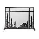 Plow & Hearth Metal Fireplace Screen Cabin Black | 44" W x 33" H | Magnetic Hinged Door | Spark Guard Cover | Stand Alone Wrought Iron Panel Fire Place Cover
