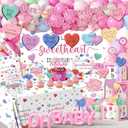 280Pcs Little Sweetheart is On The Way Baby Shower Decorations Valentines Day Decor with Plates Napkins Cups Tablecloth Banner Backdrop Balloon Arch Box Cake Topper for Baby Shower Party