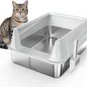 AIPERRO Stainless Steel Litter Box with Lid, High Sided Cat Litter Box