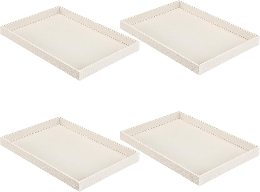 Quelay 4 Pcs Stackable Jewelry Tray Jewelry Organizer Tray Showcase Display Empty Plate Bracelet Ring Earring Organizer (Beige)