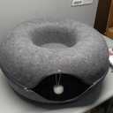 Okoco Cat Tunnel Bed for Indoor Cats Large, 24" Peekaboo Cat Cave Donut Bed for Pets up to 45lbs, 2-in-1 Round Tube with Hanging Ball Toy & Removable Machine Washable Parts (Dark Gray)