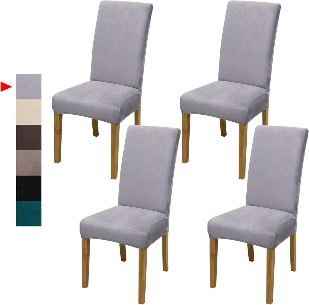 Velvet Dining Chair Covers,Dining Room Chair Covers Set of 4,Stretch Kitchen Chair Cover,Soft Washable Dining Chair Cover,Parsons Chair Slipcovers Protective,for Home,Restaurant,Banquet(Gray)
