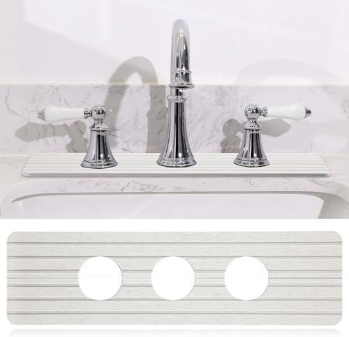 Teenyyou 3 Hole Faucet Mat for Kitchen Sink 16.1" x 5" Kitchen Faucet Absorbent Mat Diatomite Splash Guard for Sink Quick Drying Stone Drip Catcher for Bathroom Counter