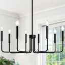 Lynnoland Black 8-Light Chandelier, Farmhouse Chandelier for Dining Room Lighting Fixtures Hanging, Vintage Candle Pendant Light Fixtures Chandelier for Bedroom, Foyer and Living Room