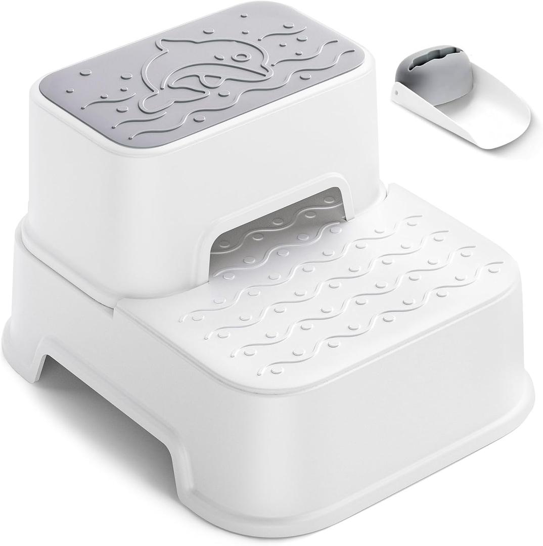 MangoHood Step Stools for Kids - Double up Toddlers Stool Multifunctional Toilet Stepping Stool for Kids Anti-Slip Step Stool for Bathroom Sink, Potty Training, Kitchen (White-1Pack)