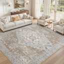 8x10 Washable Area Rugs for Living Room: Non Slip Vintage Brown Gray Rug, Large Soft Stain Resistant Indoor Floor Carpets for Bedroom Dining Room Nursery Home Office Kid & Pet Friendly