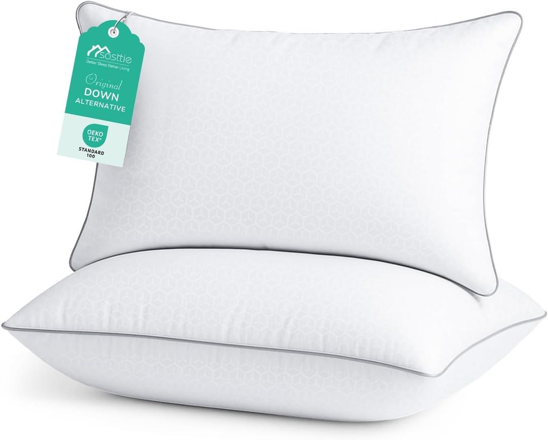 Sasttie King Size Pillows Set of 2, Bed Pillows for Side, Back, and Stomach Sleepers - Oeko-Tex Certified Supportive Down Alternative Plump Filling - Hotel Quality and Machine Washable, 2 Pack