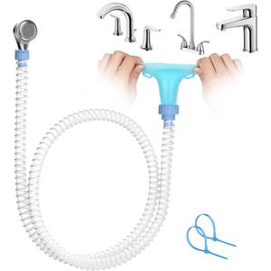 Slip-On Dog Shower Attachment for Bathtub Faucet, Ear-Tab Zip-Tie Connector, Handheld Sprayer Head, 5 ft Hose, Fits Spouts up to 3 in