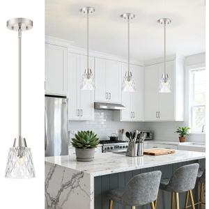 Glass Pendant Lights Kitchen Island, 1-Light Modern Brushed Nickel Mini Pendant Light Fixtures with Cone Glass and Rods, Mini Hanging Light for Kitchen Sink Dining Room Bathroom