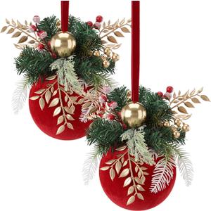 Amyhill 2 Pcs 13.8'' Large Red Christmas Ball Ornament for Porch Front Door
Artificial Christmas Balls with Pines Berries, Rustic Glitter Fabric Hanging Balls Decoration for Xmas Outdoor Indoor Party