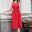 ZTC Elegant Summer Sleeveless Dress for Women, Casual A-line Midi Dress with Ruffle Hem, Perfect for Outdoor Cocktail (Red, S)