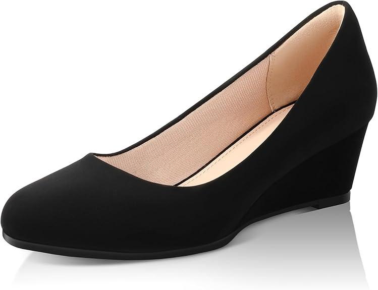 Ankis Black Nude Silver Gold Wedges for Women, Low Heel Women's Wedge Comfortable Closed Toe Women Pumps Dress Shoes -2Inch