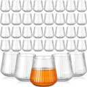 Suclain 100 Pack Plastic Wine Glasses Ribbed Stemless Wine Glasses 14oz Vertical Design Unbreakable Cups for Outdoor Indoor Vintage Elegant Champagne Whiskey Glasses for Christmas Party Wedding, Clear