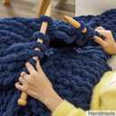 WESHIONGOO Chunky Knit Blanket Throw 40"*40" Knitted Throw Blankets for Couch Bed Fluffy Soft Blanket with Jumbo Chenille Yarn Thick 100% Handmade(Navy Blue), 40"x40"