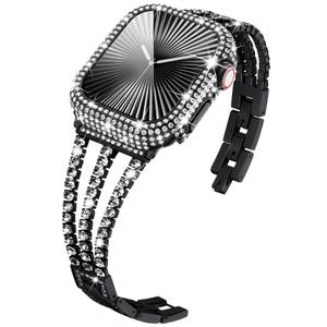 KADES Compatible for Apple Watch Band with Case Series 3 2 1, Sparkling Bling Diamond Bracelet with Full Diamonds Protective Bumper Built-in Tempered Glass Screen Protector (42mm, Black)