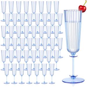 48 Pack Plastic Champagne Glasses Blue Unbreakable Ribbed Champagne Flutes Detachable 5.5 Oz Disposable Stemware Glasses Wine Toasting Cups for Wedding Bridal Shower Gifts Bridal Shower Housewarming