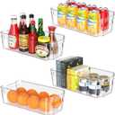 Clear Fridge Organizer, Refrigerator Organizer Bins with Handle, Freezer, Kitchen Cabinet, Pantry Organization, BPA Free Fridge Organizers (12.4 inch 4 Pack)
