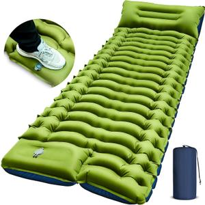 Yuzonc Camping Sleeping Pad, Ultralight Camping Mat with Pillow Built-in Foot Pump Inflatable Sleeping Pads Compact for Camping Backpacking Hiking Traveling Tent (Blue and Green)