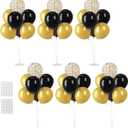 Black and Gold 6 Sets Balloon Stand Kits, Balloon Sticks with Base for Table Centerpieces Decorations for Graduation Birthday Wedding Retirement Anniversary Party (Black&Gold)