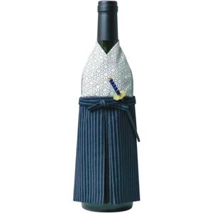 NOREN WANOKURA Kimono Bottle Cover, Made in Japan, Wine Bottle Decoration, Samurai/Grey - ASANOHA