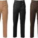 BPURB Mens Victorian Pants Cosplay Costume Steampunk Gothic Pants Trousers (X-Large, Black)