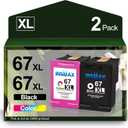 67XL Ink Cartridge Replacement for HP 67 XL Remanufactured for HP Ink 67 67XL for DeskJet 2755e 2700 2855e 2800 2752 2742e 4155e 4255e 4100 Envy 6055 6055e 6455e Printer (1 Black,1 Tri-Color)