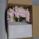 Hollyone Pink Peonies Artificial Flowers with Vase Faux Flowers Peony Fake Flowers Silk Flower Arrangements in Glass Vase with Faux Water for Home Decor Bathroom Table Centerpiece Shelf Decorations