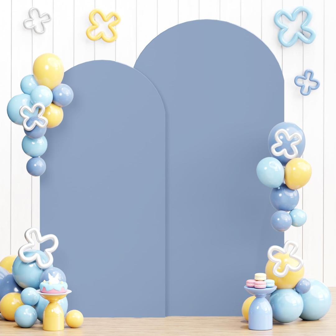 WUPIOS Wedding Arch Cover Set of 2 Dusty Blue Spandex Arch Backdrop Covers 7.2 and 6FT Arch Cover Stretchy Backdrop Arch Stand Covers for Bridal Shower Birthday Party Baby Shower Ceremony