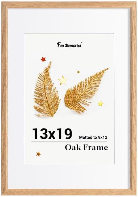 Fun Memories 13x19 Oak Picture Frame for Wall, 13x19 Frame with Matted to 9x12, Solid Wood Picture Frames for Wall Art Photo and Prints (Natural, 1 Pack)
