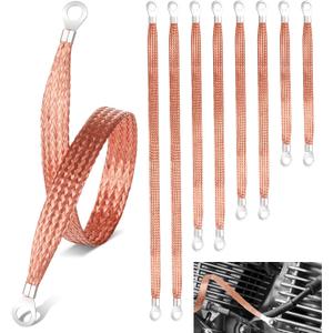 Ground Strap Automotive,8pcs 10/13/15/20 inch Grounding Strap Vehicle Universal Engine Ground Straps Kit Copper Braided Grounds Straps GroundStrap Wire GroundStrap for Most Cars (Brown-Thicken)